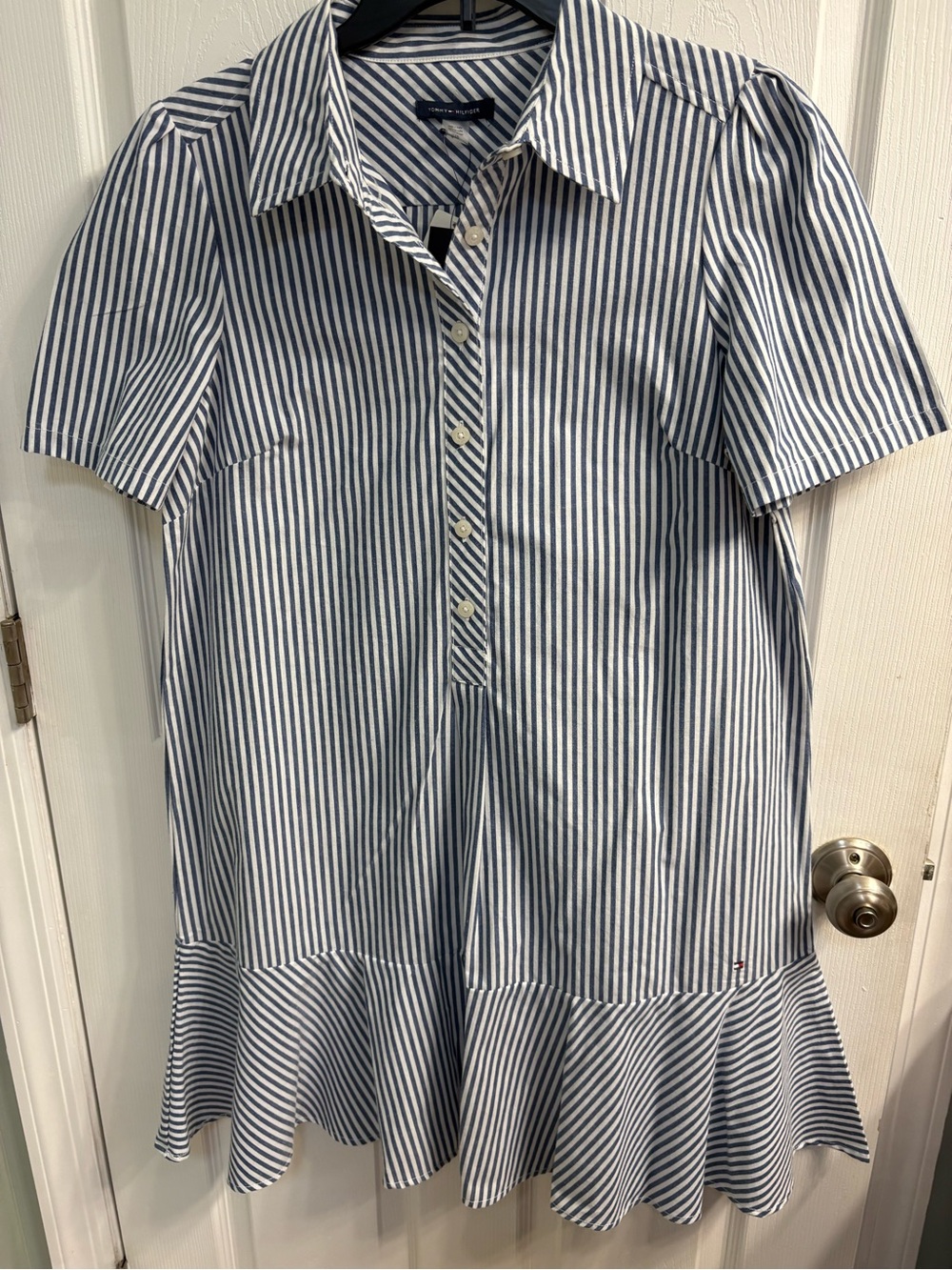 Tommy Hilfiger Navy and White Striped Shirt Dress